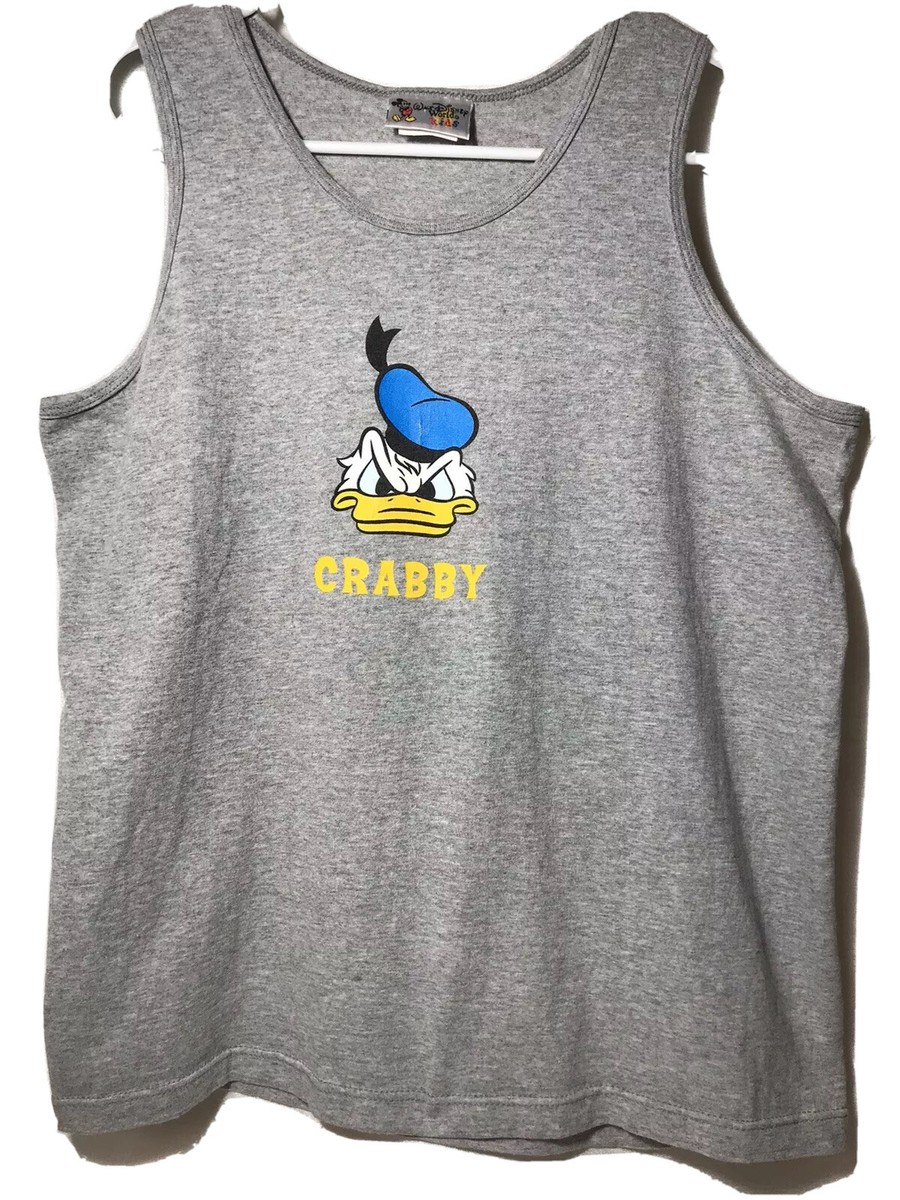 Vintage 90s Disney Donald Duck Grey Tank T Shirt Crabby Lovable