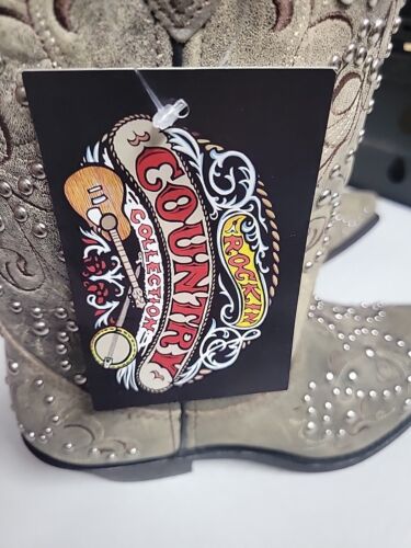 Rockin Country Rc5070 Studded Gray Leather Western Cowboy Boots Womens Size 7.5 - Picture 2 of 12