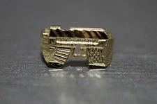 10K Solid Yellow Gold Diamond Cut UZI Gun Baby Children Kid Ring. Size 2 