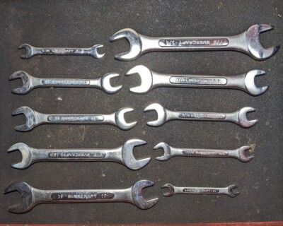 EVERCRAFT Open End Wrench Set SAE & Metric 10 Pc Set 1/4-7/8in,  9-19mm NAPA