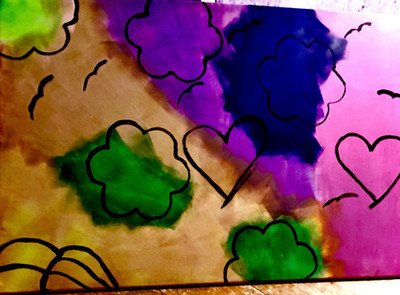 Abstract Hearts and Clouds Painting on Canvas Contemporary Love Art Unframed