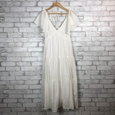 MADEWELL NWOT Tie-Back Flutter-Sleeve Soft White Tiered Midi Dress sz 10 NQ594