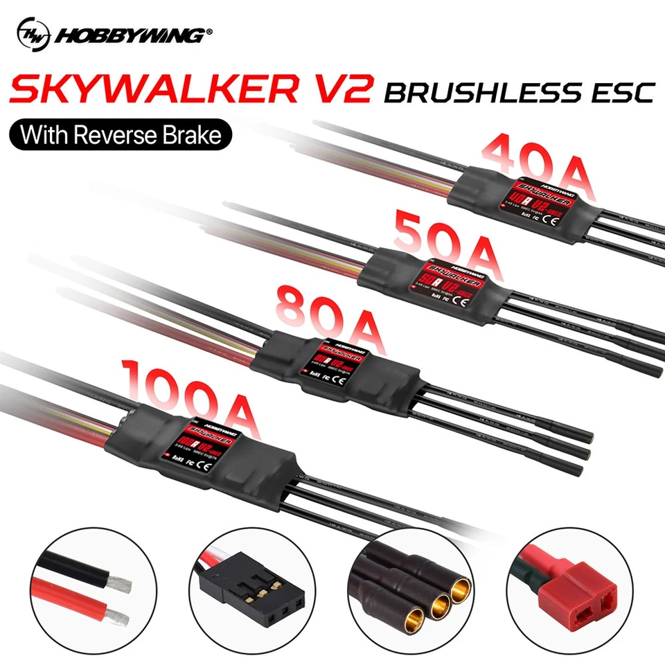 Hobbywing Skywalker 40A 50A 80A 100A Brushless ESC Reverse Break For Fixed Wing - Image 4 of 4