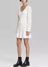 Wild Fable Women s Lace Dress Skater Long Sleeve - Cream Ivory NWT Sz XS