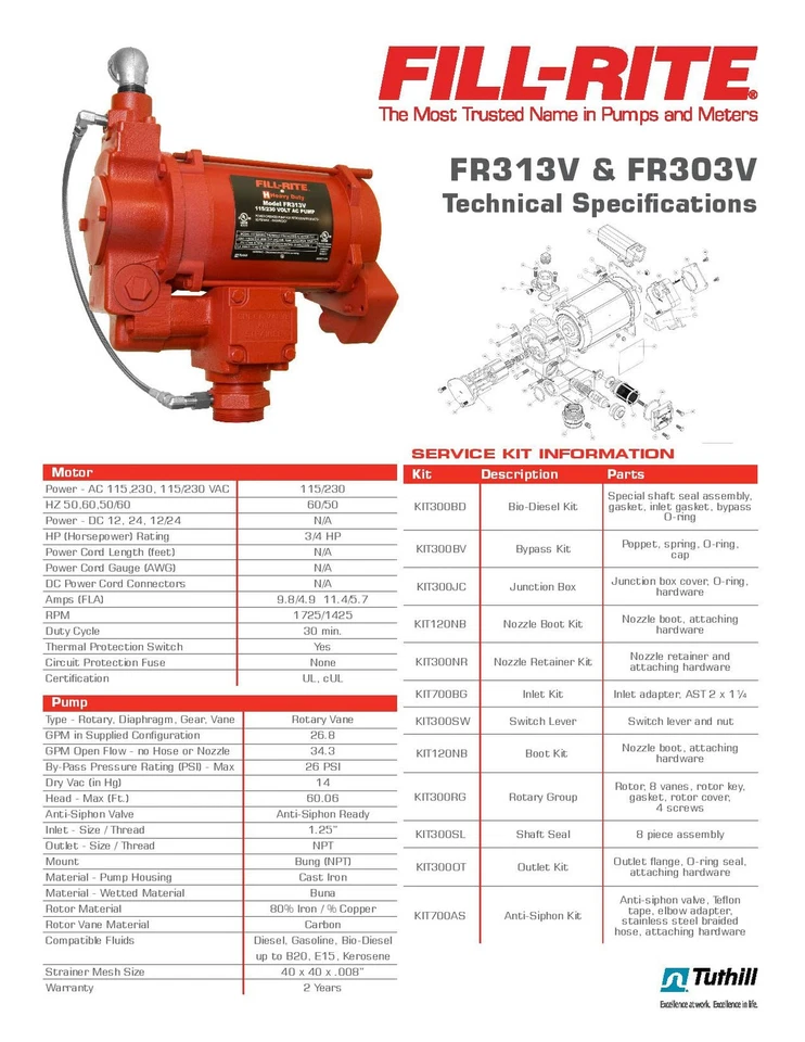 Bomba de transferencia de combustible Fill-Rite FR313V 115V/230V 35 GPM con control remoto AST Foto 4 de 4