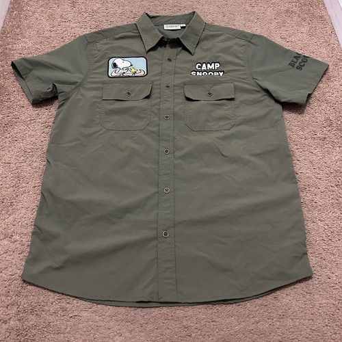 Aeropostale Peanuts Beagle Scouts Aero Hiking Shirt Green Camp Snoopy Size S