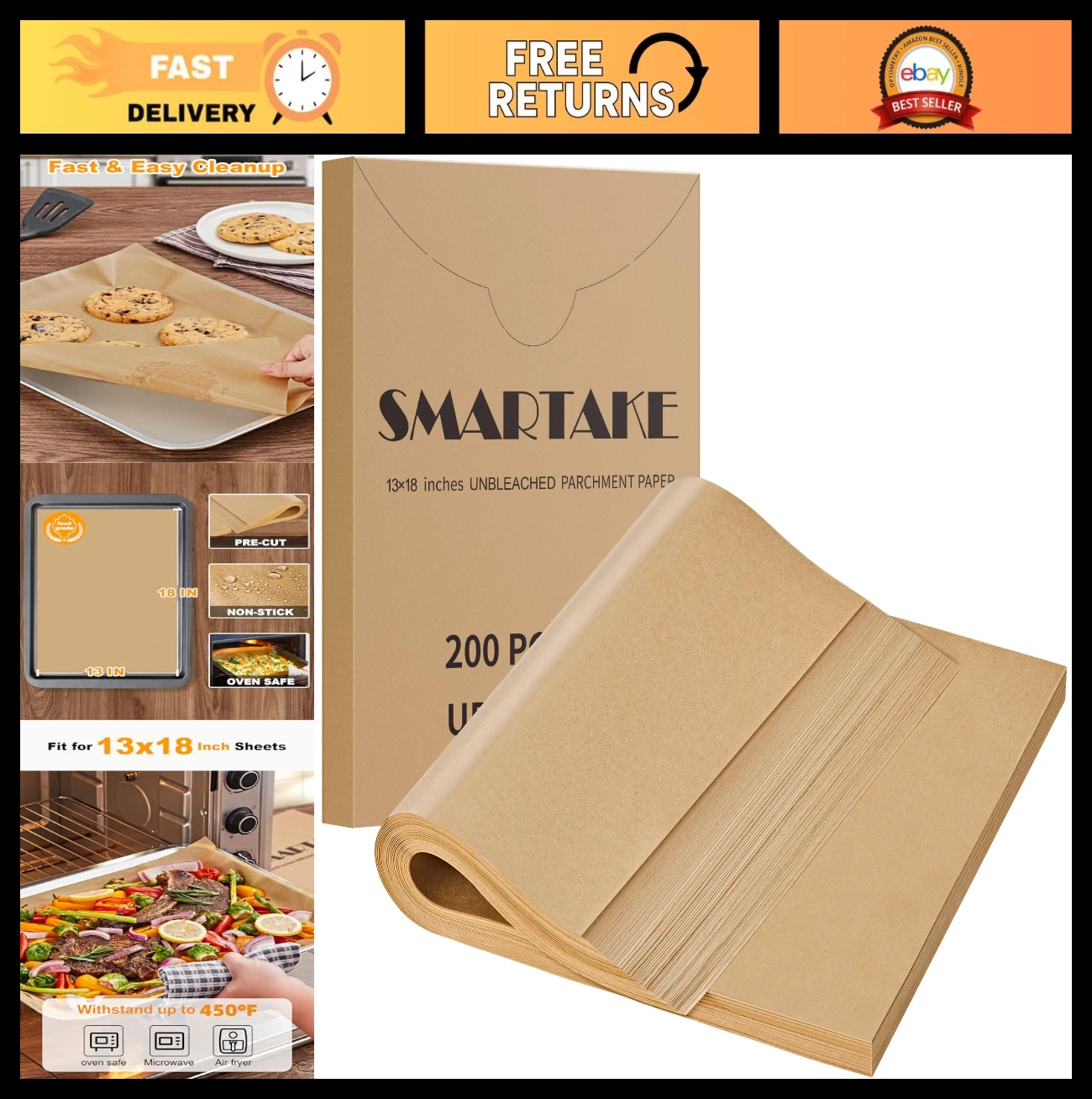 200 Pcs Non-Stick Parchment Paper Baking Sheets 13x18" for Cookies, Bread & Gril