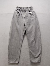 ZARA Women Jean 2 Gray Barrel Leg High Waist Acid Wash Relaxed Fit Button Fly
