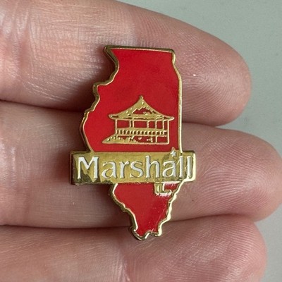 Marshall Illinois State Outline Enamel Lapel Pin   Red Gold Souvenir