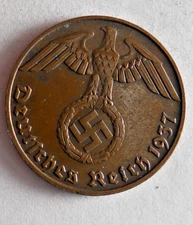 1937 E THIRD REICH GERMANY REICHSPFENNIG - Excellent Coin - FREE SHIP - Bin #350