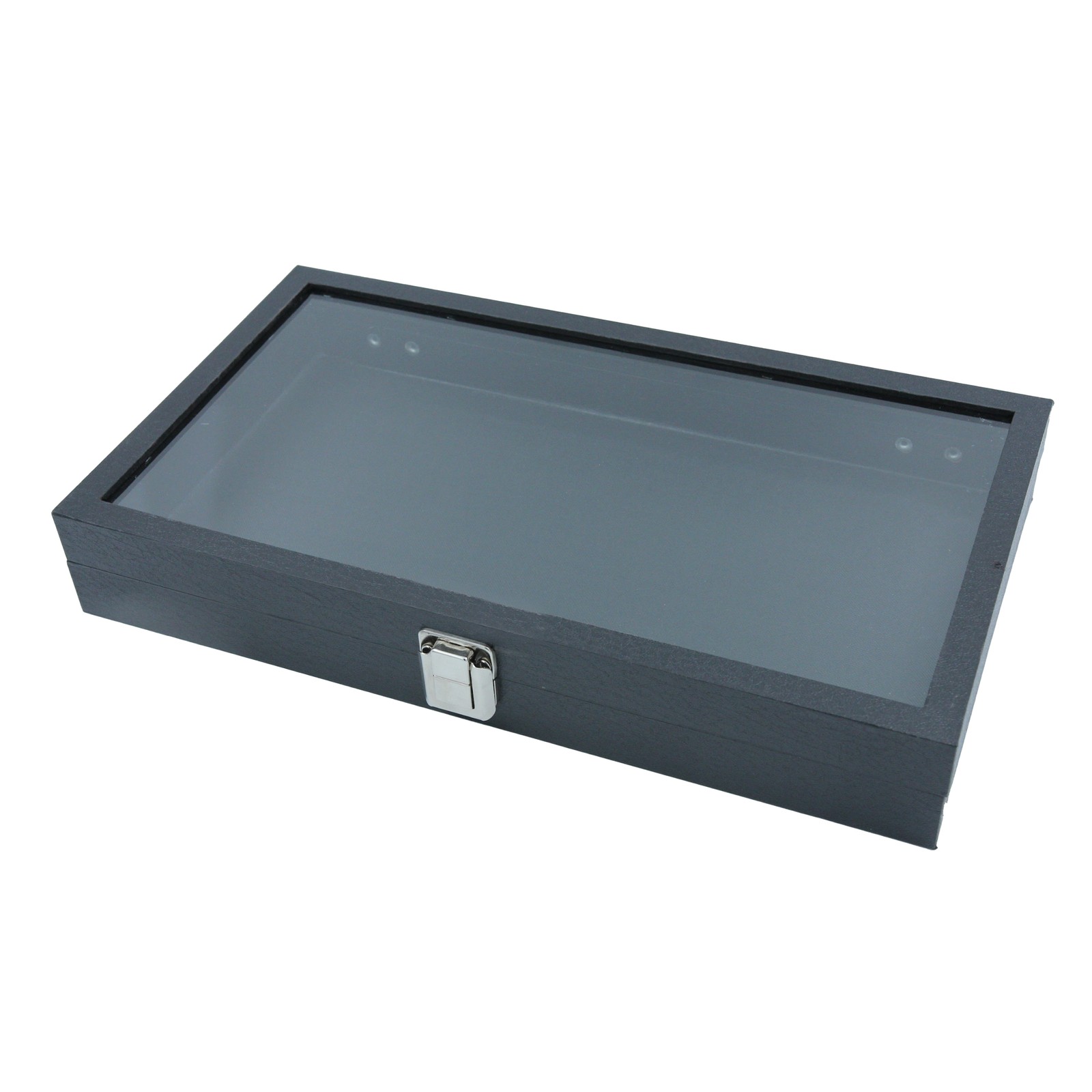 SSWBasics Large Black Faux Leather Glass Top Jewelry Display Case