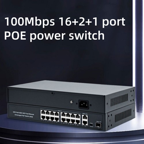 100Mbps 16+2+1 Port POE Switch 802.3af/at Plug and Play Home Surveillance Part - Afbeelding 7 van 19