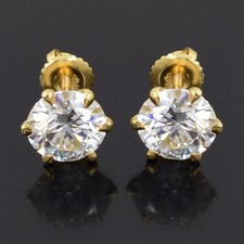 2 Ct Certified White Diamond Solitaire Studs, Yellow Gold Finish-Great Sparkle.