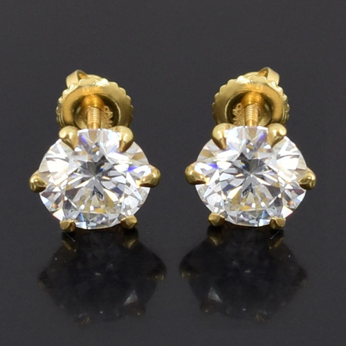 2 Ct Certified White Diamond Solitaire Studs, Yellow Gold Finish-Great Sparkle. - Picture 1 of 8