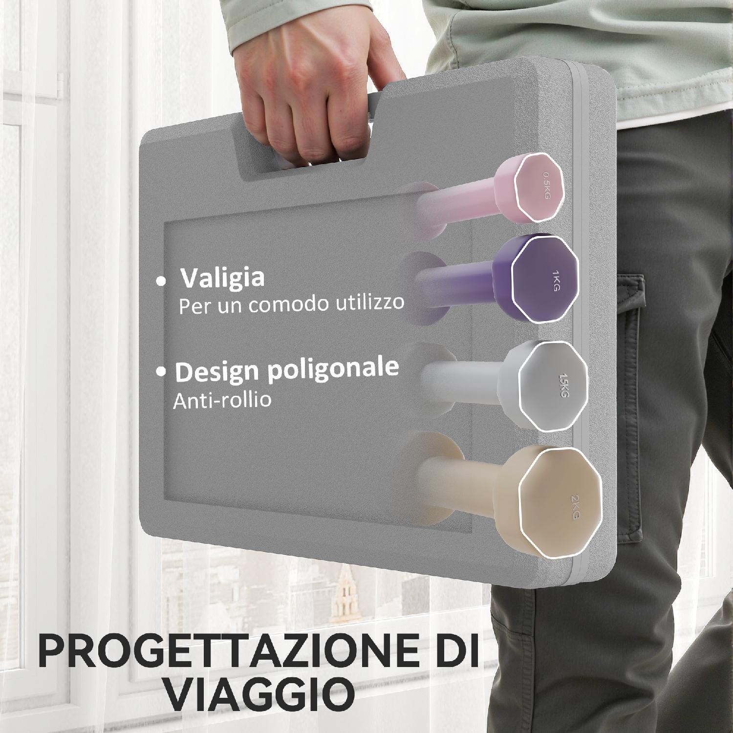 Set Manubri 10 kg con Valigetta Porta Pesi 41x30x8 cm Multicolore DecHome foto 6