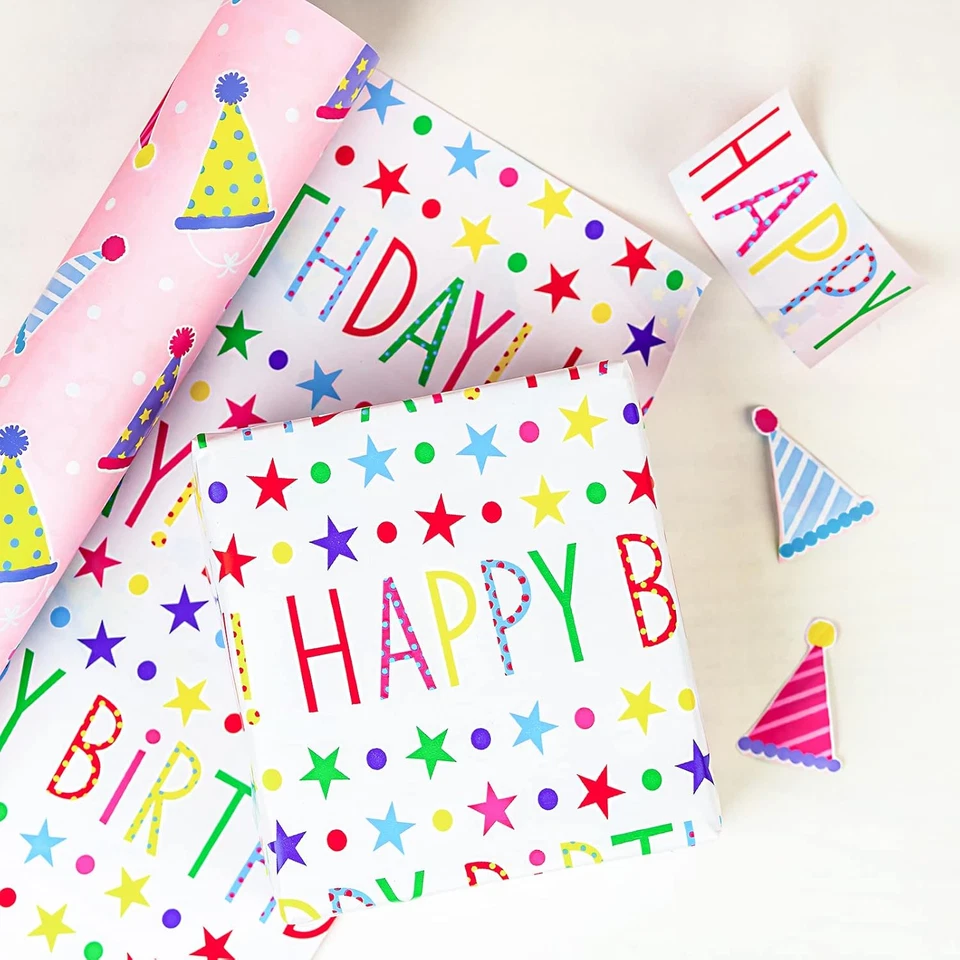 Birthday Gift Wrapping Paper Roll - 17 Inch X 32.8 Feet - Reversible Pink Design - Image 4 of 4