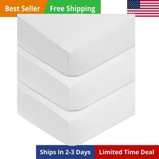 3 Pack 100 Natural Cotton Fitted Crib Sheets 52" x 28" - Soft, Breathable, H...