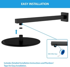 Black Shower Arm 16 Inch Rain Shower Head Extension Arm with Flange, Square S...