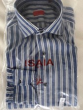 Isaia Slim-Fit 'Mix' Blue-Gray Stripe Cotton Dress Shirt 15.5 Eu 39 NWT