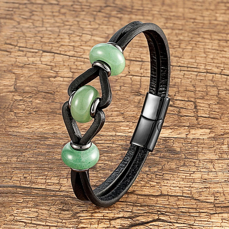 Pulsera de piedra de cristal amatista para mujer y hombre cuerda de cuero negro joyería magnética Foto 2 de 4