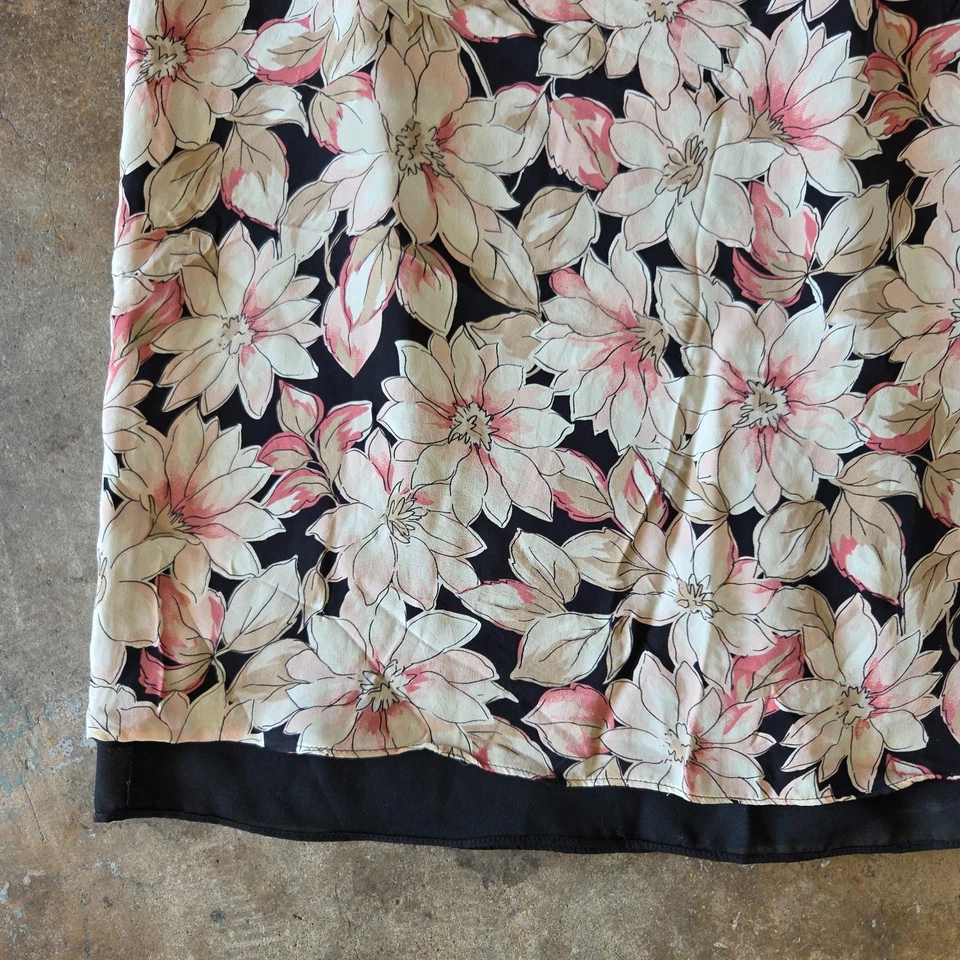 Vintage 90s Floral Silk Midi Skirt Size L Pink Black Layered Grunge Whimsygoth - Image 3 of 4
