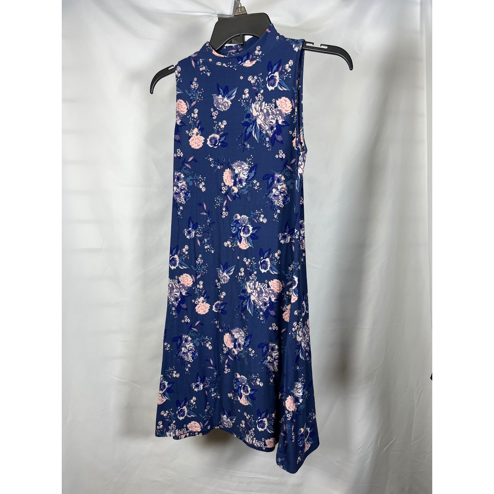 Mudd Navy Blue Floral Mock Neck Sleeveless Shift Dress Womens Small A-Line Knit