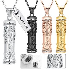 Tree of Life Cylinder Urn Pendant Cremation Jewelry for Ashes Memory Necklace