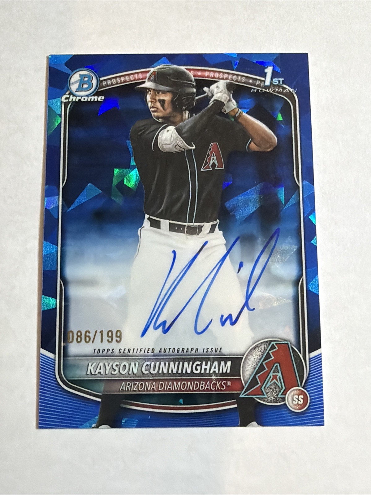 2025 1st Bowman Draft Chrome Sapphire Ref Kayson Cunningham Auto 086/199 RC SP