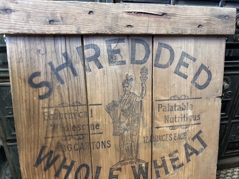 Used Wood Sign Vintage Wood Crate Side Panel Shredded Wheat Niagara Falls New York Box ...