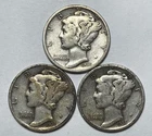 1936, 1936-D and 1936-S 10C Mercury Dimes 90%