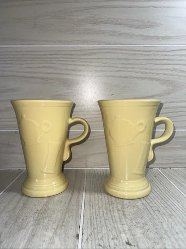 HLC Fiesta Ware Retired Sunflower Yellow 18 Oz Pedestal Mug Latte Lot Of 2