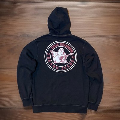 True Religion Budda Logo Seal Full Zip Hoodie Black Stretch Size Large