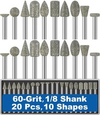 20Pcs 60-Grit Diamond Grinder Bit 1/8" Shank Compatible Small, Silver Grey