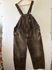 Carhartt Overalls Mens 48x32 DarkBrown Sandstone Duck Canvas Double Knee R06-DK