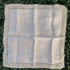 Antique White Cream Cotton With Crochet Edge Handkerchief