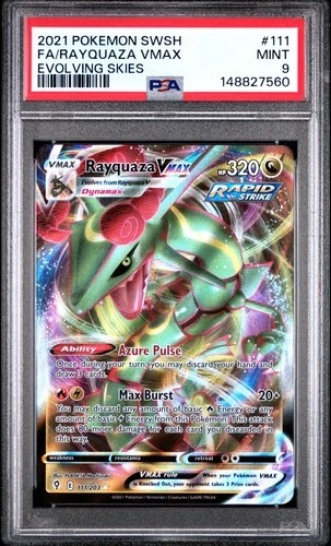 2021 POKEMON SWORD & SHIELD EVOLVING SKIES #111 FULL ART/RAYQUAZA VMAX PSA 9