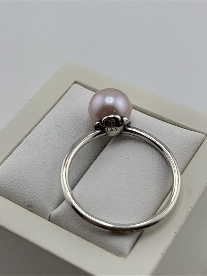 AUTÉNTICO ANILLO TROLLBEADS Rosa PERLA PLATA ESTERLINA Talla 7.5 #449 Foto 4 de 4