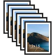 12x15 Picture Frames Set of 6, Display Pictures 11x14 with Mat or 12x15 witho...