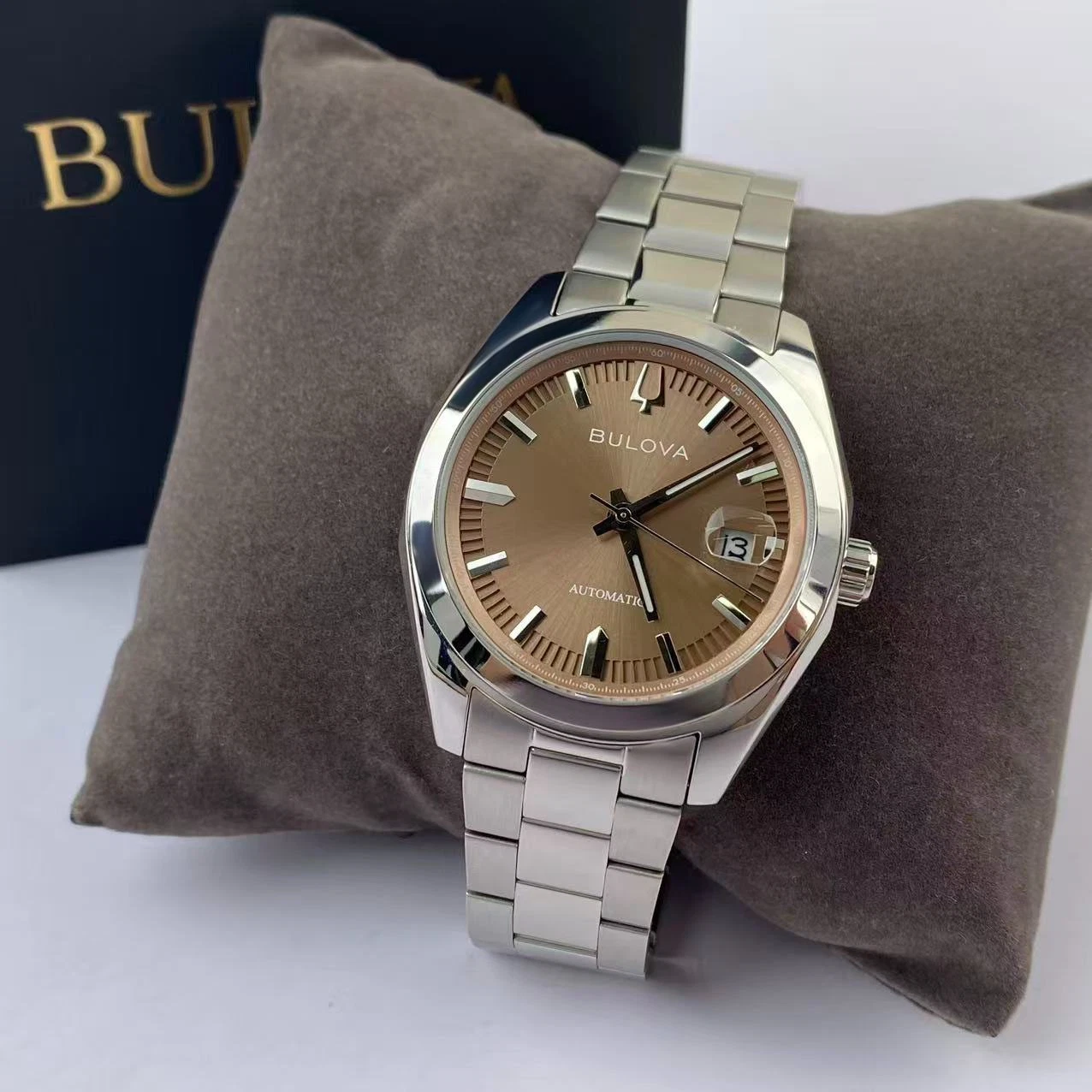 New Bulova Surveyor 96B470 Brown Dial Stainless Steel Men's Automatic Watch 39mm