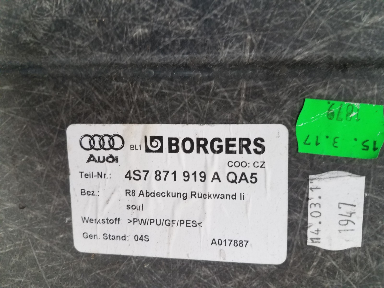 2017 Audi R8 V10 Plus Spyder Rear Cover Panels - *  #4720 CA2