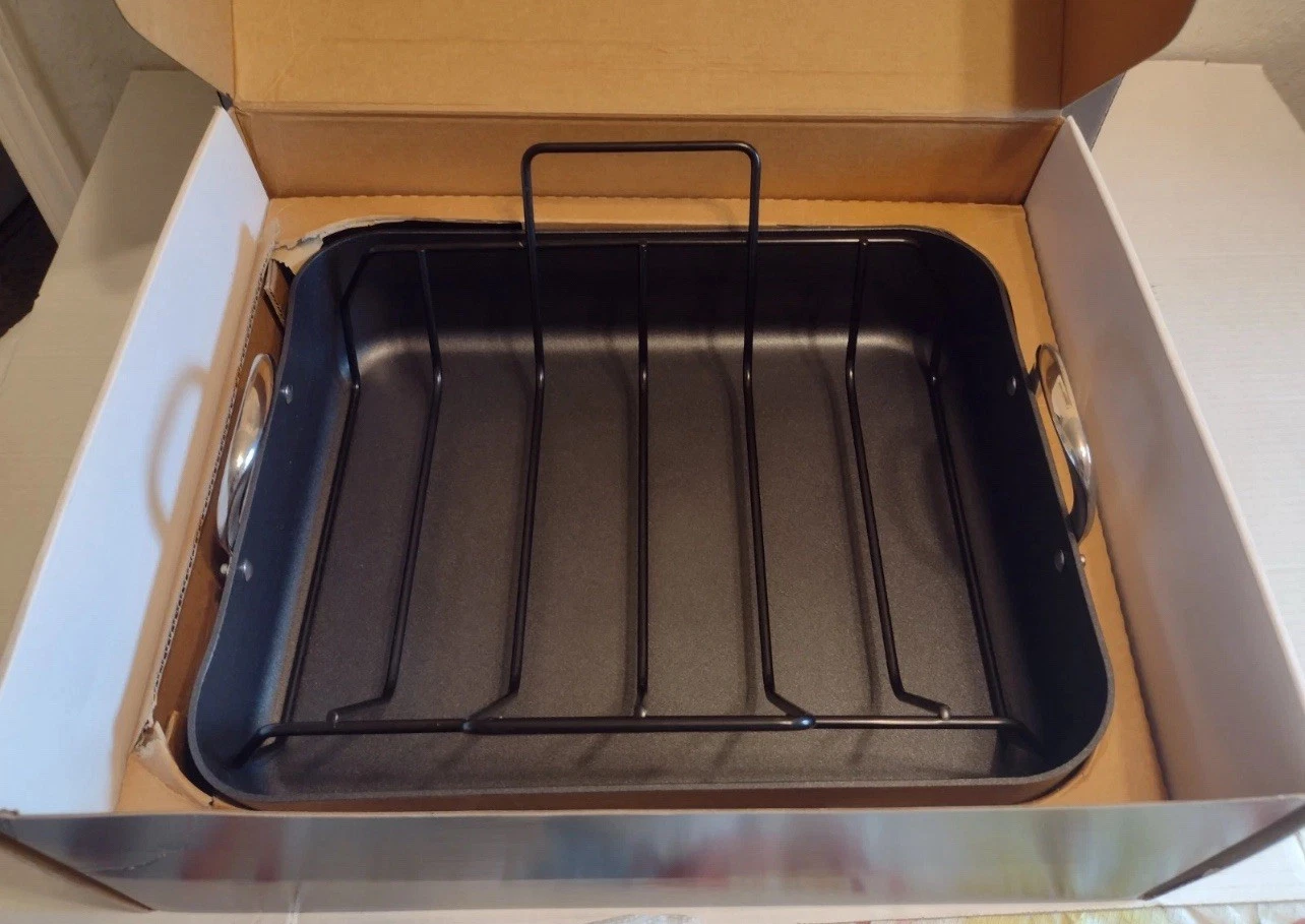 WILLIAMS SONOMA Thermo Clad Nonstick Roaster With Rack 16" x 13" x 3.75"