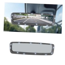 Bling Rhinestones Car Rearview Mirror with HD Glass  Crystal Diamonds Black