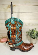 Ebros Western Turquoise Cowboy Boot with Spur Toilet Bowl Brush and Base Holder