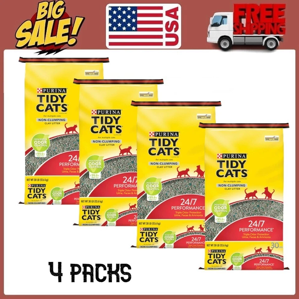 Purina Tidy Cats Non Clumping Multi Cat Litter 24/7 Performance 30-Lb x 4 Bags