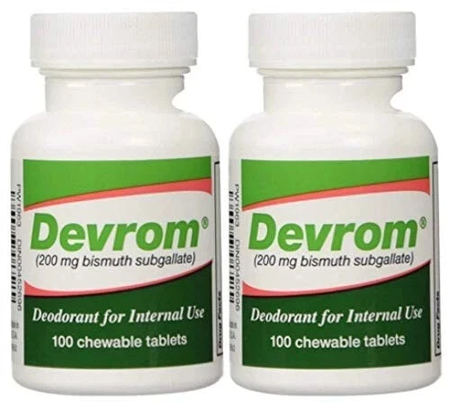 2 Bottles Devrom® Chewable Tablets (internal deodorant), 100 tablets per bottle - Picture 1 of 1