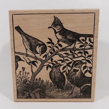 1990's Magenta Rubber Stamp, Floral, Birds, Flowers, 03-073P