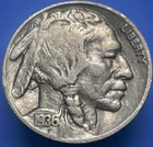 1936 Buffalo Nickel. Nice Album Hole Filler! #3615