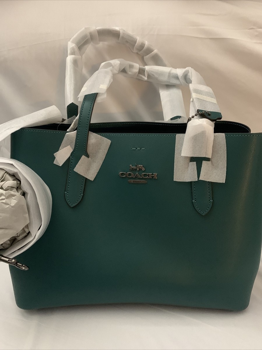 Coach Avenue Metallic Green Leather Carryall Satchel Tote Shoulder