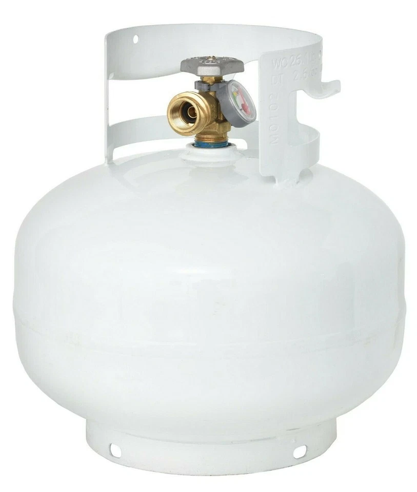 Cilindro de propano recargable de acero en cuclillas de 11 lb con válvula OPD y calibre incorporado Foto 3 de 4