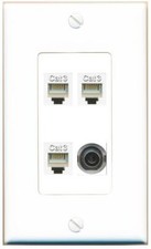 4 Port 1 Gang Jack Face Cover Coupler 3-5MM 3 PHONE Wall Plate